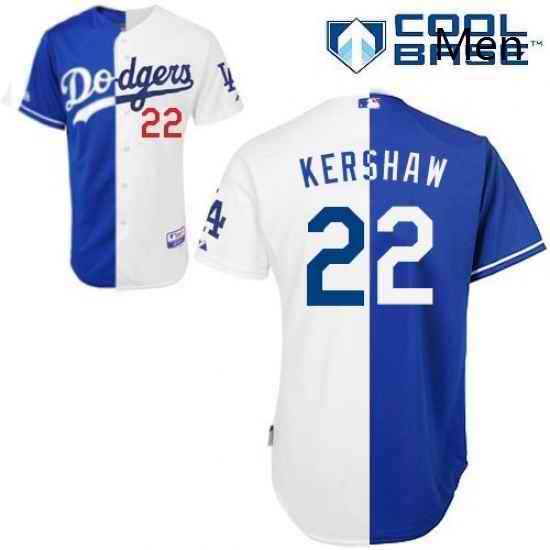 Mens Majestic Los Angeles Dodgers 22 Clayton Kershaw Replica BlueWhite Cool Base MLB Jersey